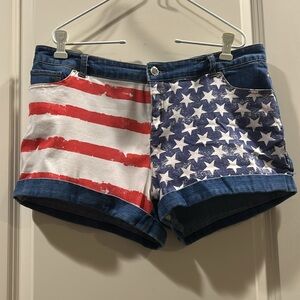 Marilyn Monroe ZipUp Flag stars/stripes patriotic Jean Shorts cuff hem size 31